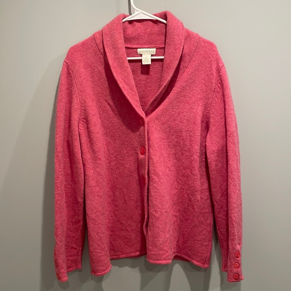 100% wool pink cardigan, sweater by apple seeds